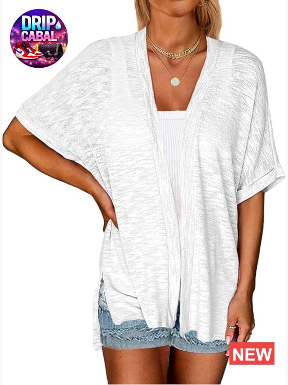 Lightweight Short Sleeve Cardigan Open Front Beach Coverup